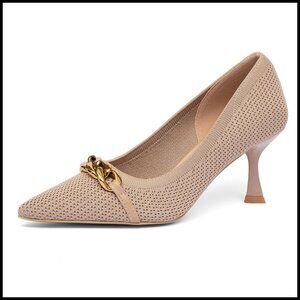 Knitted Pointed Toe Stiletto Heels Elegant Chain Strap Formal Pumps